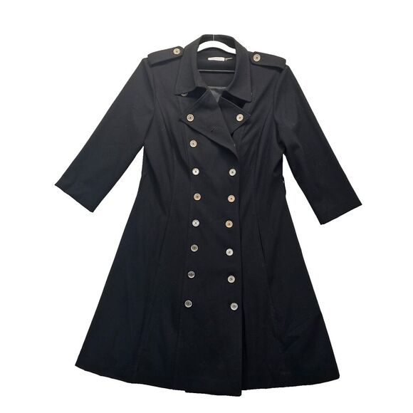 Calvin Klein Double‎ Breasted Trench Pea Coat Womens Size 14 Black Lined - Nice! - Picture 1 of 8